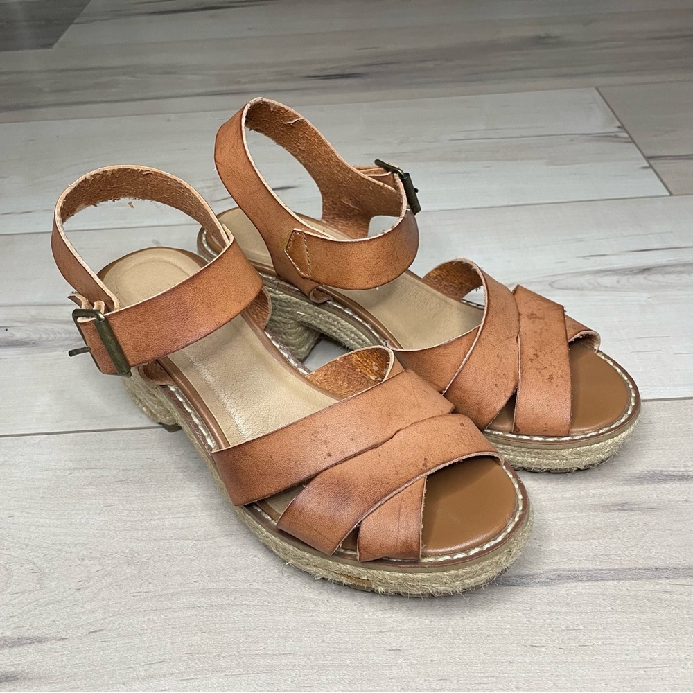 Boho Hippie Brown Leather Chunky Sandal size Uk3/Us5 - Picture 4 of 6